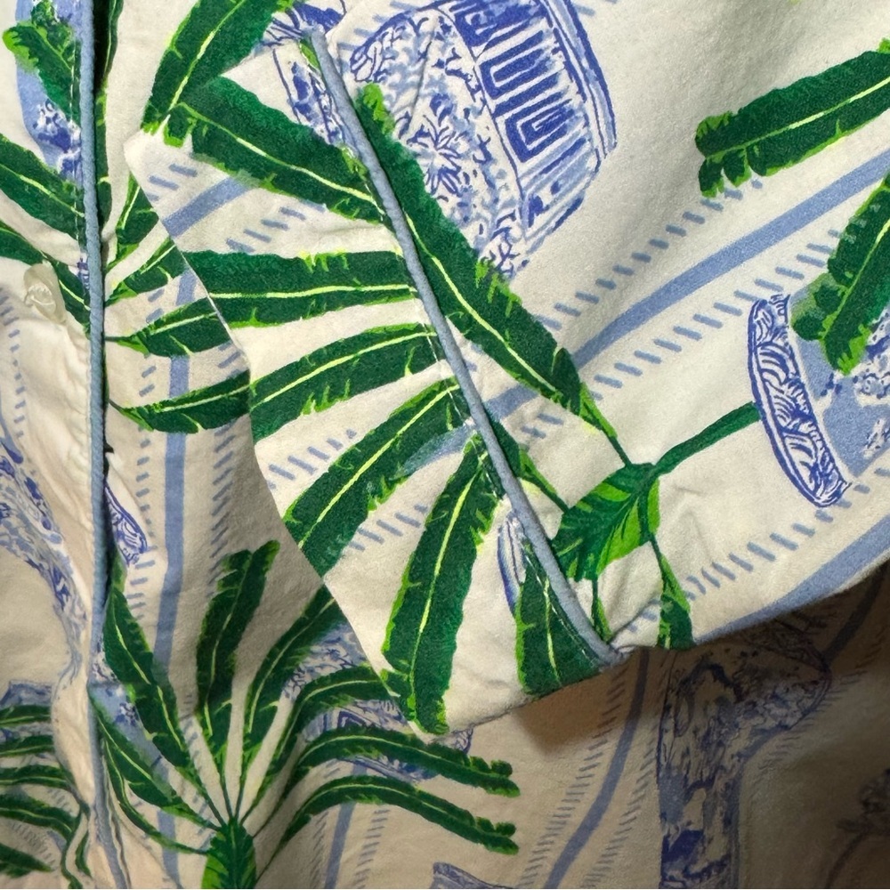 🌻 8 Oak Lane Ginger Jar Palm Button Down Sleep Shirt size XS/S Green & Blue - Picture 7 of 11